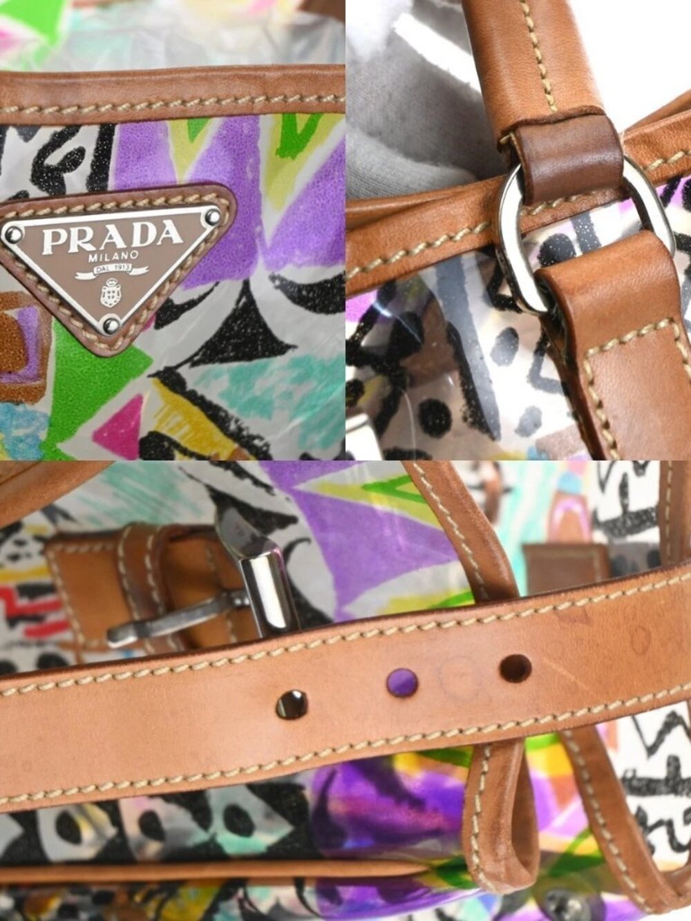 PRADA Venetian Print Shoulder Tote Bag Vinyl Leather Brown SHW Italy 37KD059 - Picture 8 of 13